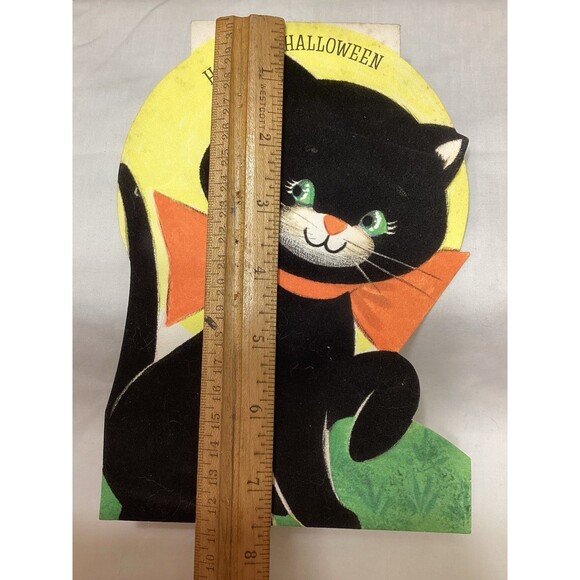 Gibson Halloween Flocked Black Cat Greeting Card Die Cut Stand Up Double Sided - Picture 8 of 10